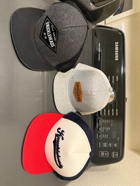 Knuckleheads Grey & Black Trucker Hat + Grey and Red Navy Mesh Caps